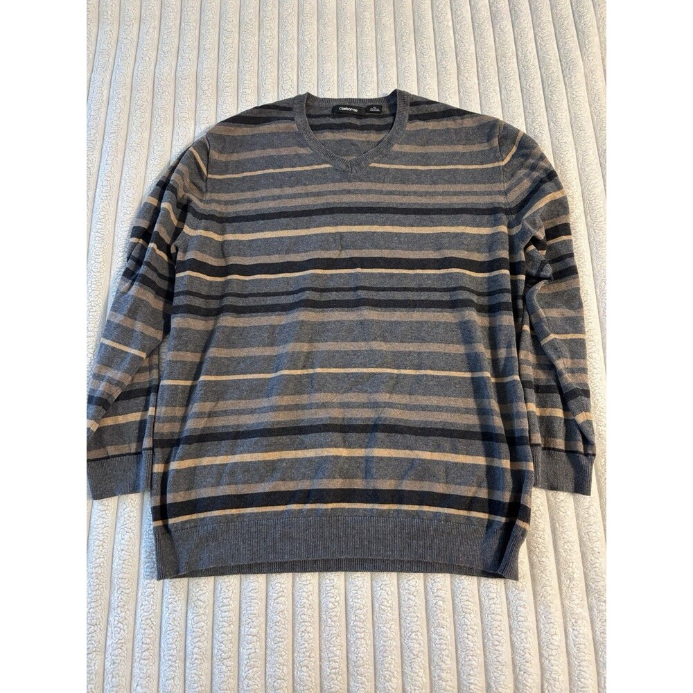 Claiborne Sweater Striped V-Neck Pullover Mens XL Goblincore Dark Academia